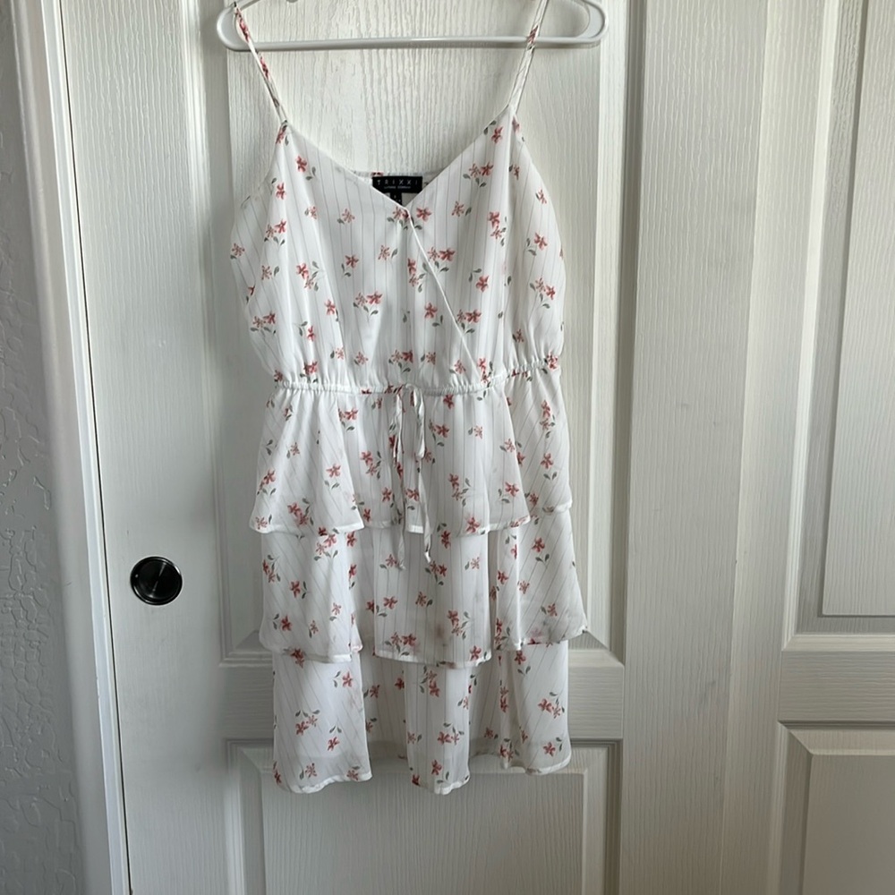 Trixxi White Dress with Red Floral Pattern